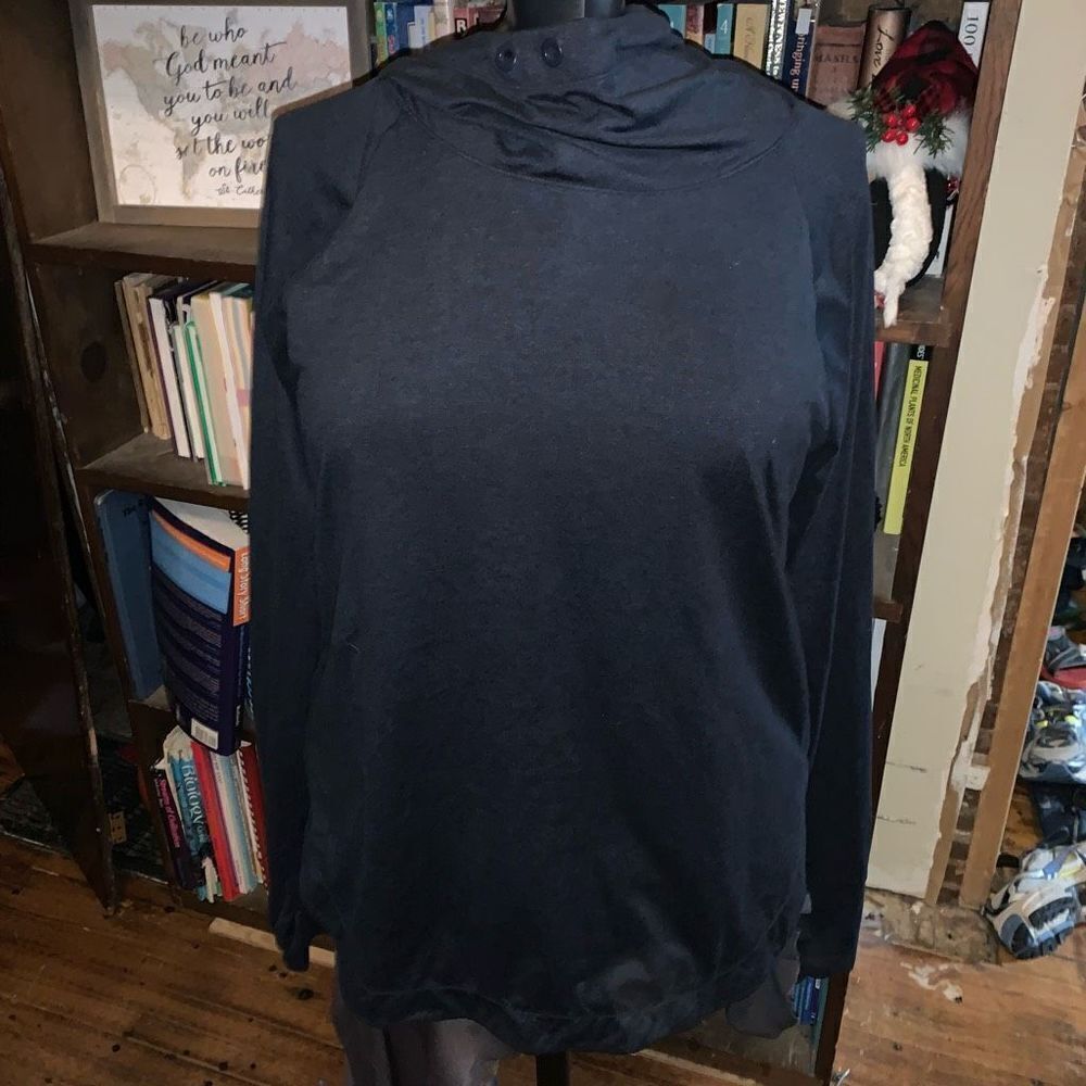 Athleta navy blue cowl neck Athleisure hooded m pullover